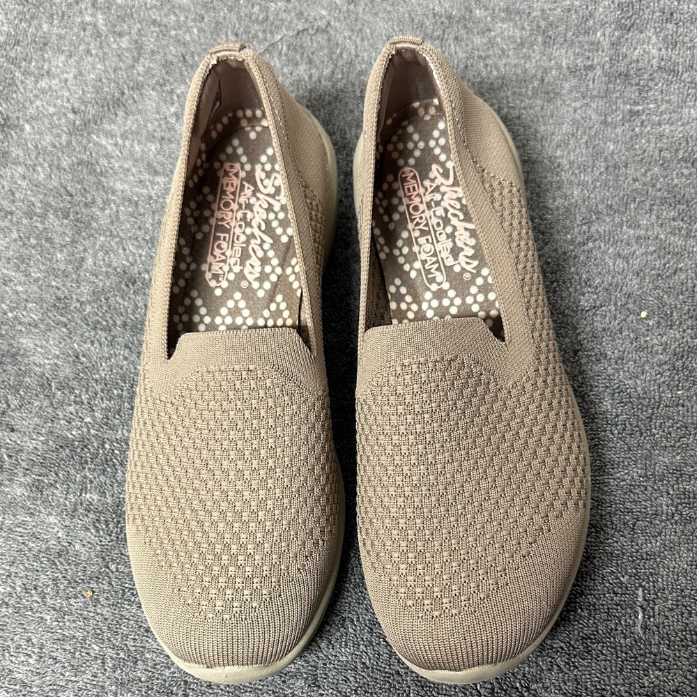 Skechers Taupe Slip-On Knit Flats